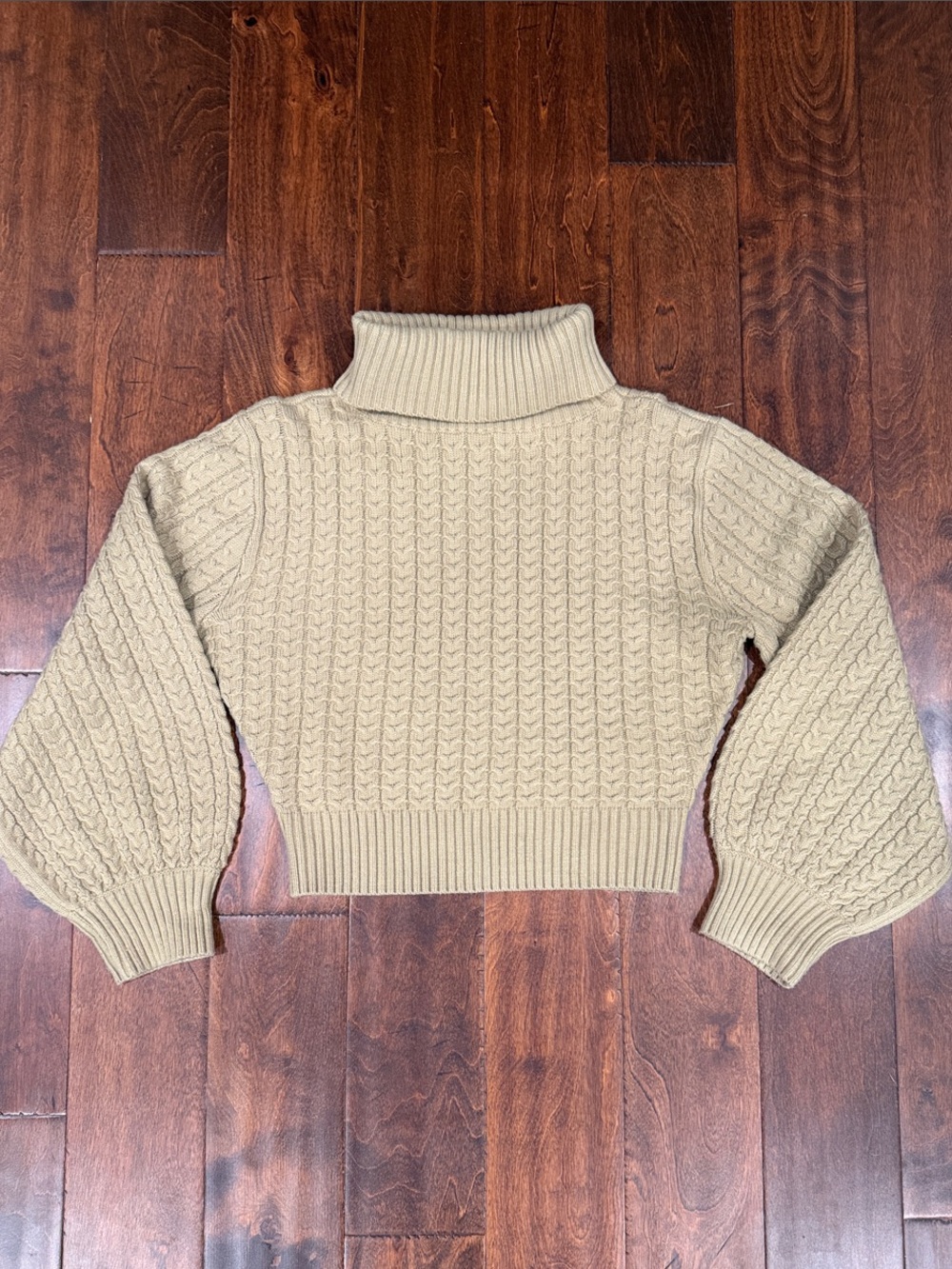WeWoreWhat Cropped Cable Turtleneck Sweater - Muted Sage Green